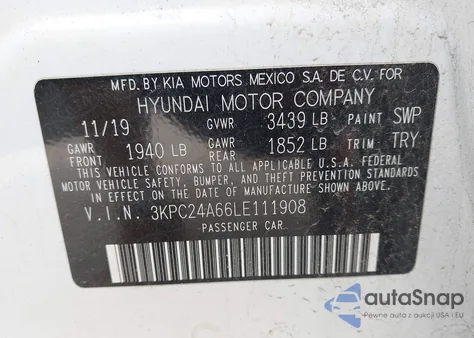 2020 Hyundai Accent Se из США, поврежденный, VIN 3KPC24A66LE111908